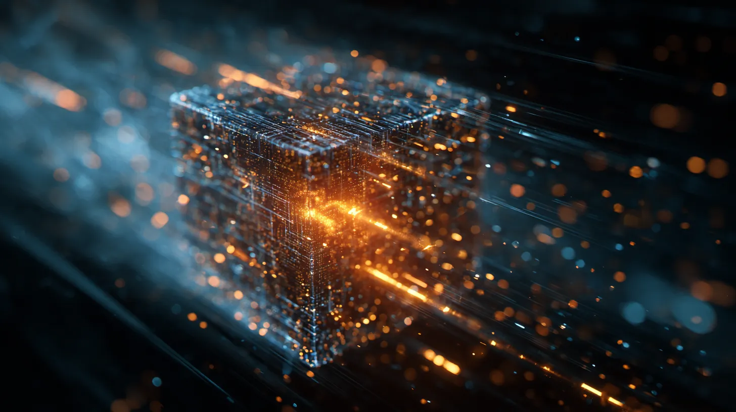 A glowing Docker container floating in a dark cinematic environment, representing isolated AI agent execution